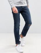 New Look Slim Jeans With Rips In Blue Black Wash - Blue