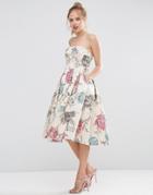 Asos Salon Bandeau Jacquard Rose Midi Prom Dress - Mink