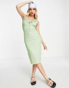 Reclaimed Vintage Inspired Ditsy Print Midi Dress In Green