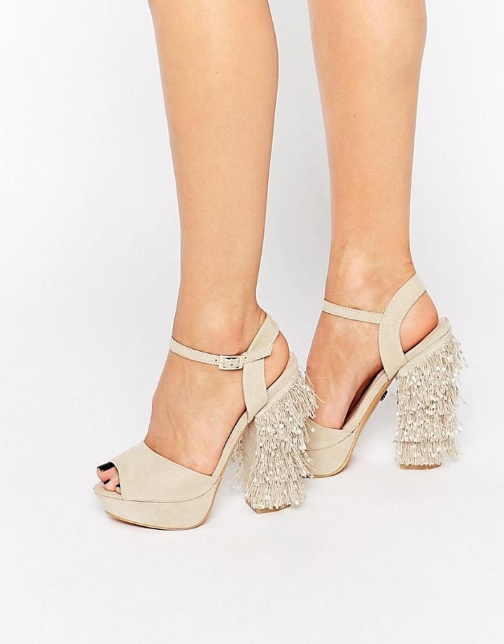 Daisy Street Tassle Platform Heeled Sandals - Nude Mf