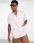Asos Design Relaxed Shirt In Satin With Contrast Detail Recycled Polyester In Pink