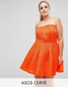 Asos Curve Neon Bonded Mesh Fan Front Mini Dress - Orange