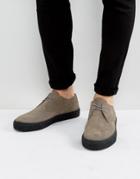 Asos Lace Up Derby Shoes In Gray Suede With Black Sole - Gray