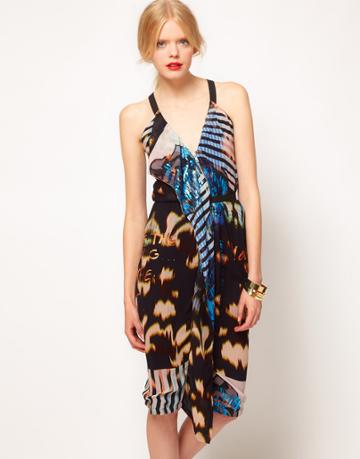 Asos Black Halter Dress In Print