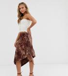 Ebonie N Ivory Asymmetric Midi Skirt In Tie Dye-brown