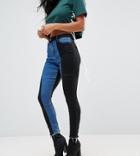 Asos Petite Ridley High Waist Deconstructed Skinny Jeans In Vincente Charcoal And Genevie Blue - Multi