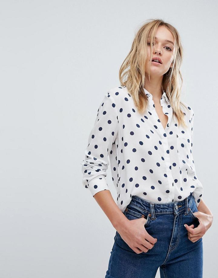 Pull & Bear Tailored Spot Blouse - White