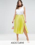 Asos Curve Pleated Midi Skirt With Splices - Yellow