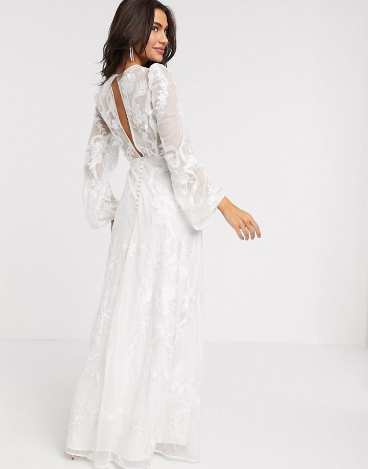 Asos Edition Embroidered Wedding Dress Blouson Sleeve-white