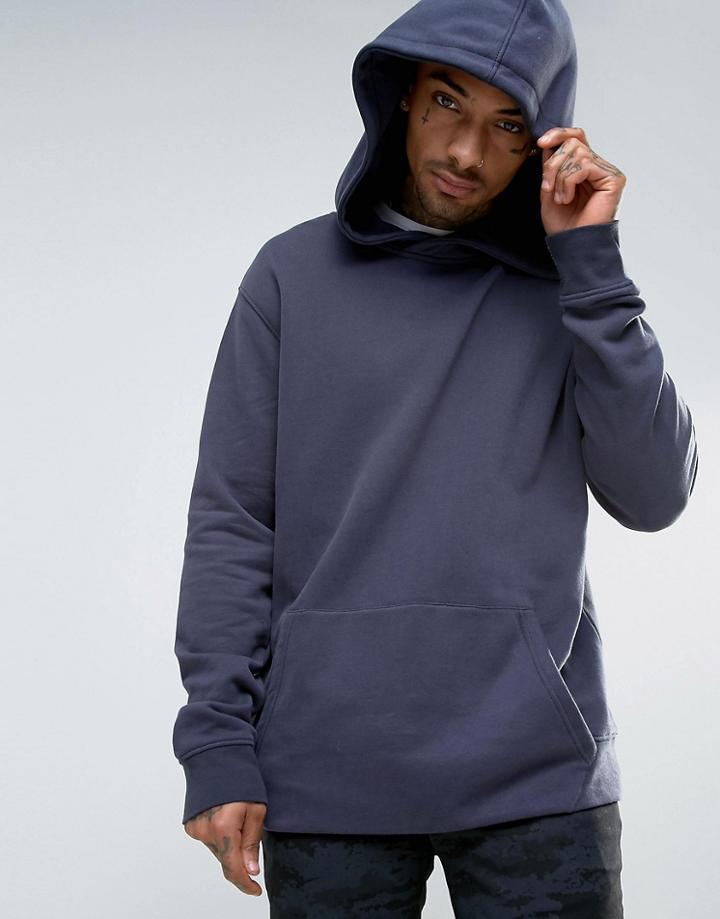 Mennace Drop Shoulder Hoodie With Pocket In Navy - Pink