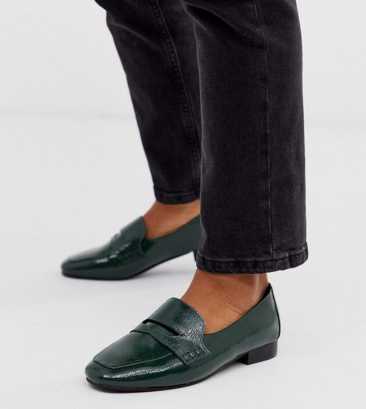 Asos Design Wide Fit Membership Loafer Flat Shoes In Green