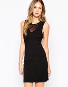 Selected Sleeveless Dress With Mesh Inserts - Black