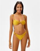 Bershka Knot Detail Micro Bikini Bottom In Yellow