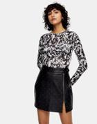 Topshop Mesh Top In Monochrome Animal Print-multi