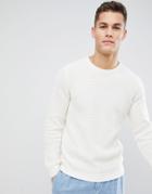 Selected Homme Knitted Waffle Sweater - White