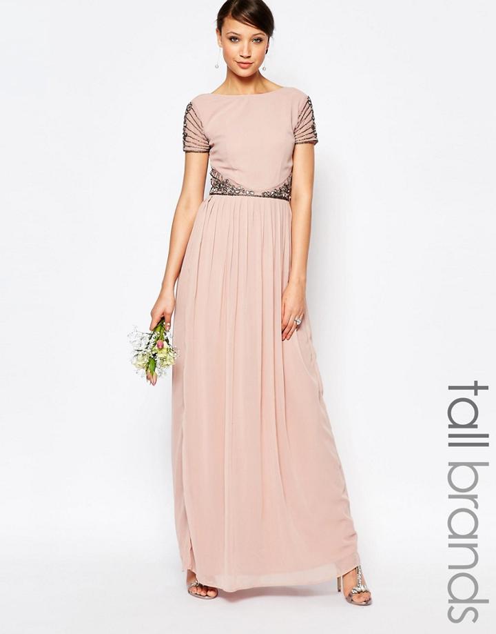 Maya Tall Maxi Cap Sleeve Maxi Dress With Embellished Waist Detail - Mauve