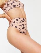 Asos Design Mix And Match High Leg High Waist Bikini Bottom In Natural Splodge Print-multi