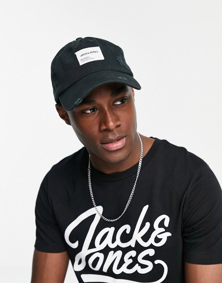 Jack & Jones Washed Cap With Badge Logo In Black