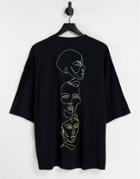 Asos Design Oversized T-shirt In Black With Line Drawing Back Print