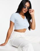 Love & Other Things Cropped Short Sleeve Cardigan In Blue-blues