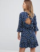 Influence Open Back Floral Ruffle Dress - Black