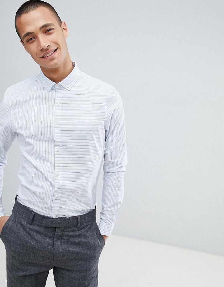 Asos Design Smart Stretch Slim Stripe Shirt With Contrast Detail - Blue