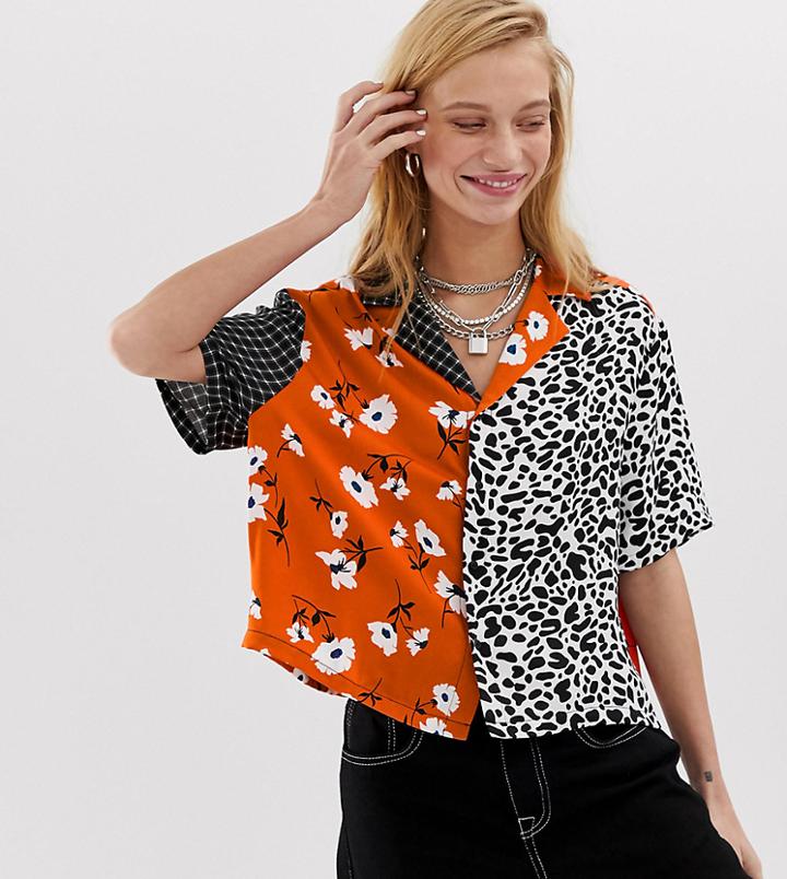 Collusion Revere Shirt In Mixed Print - Gray