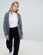 Asos Design Oversize Cardigan In Chunky Rib With Buttons - Gray