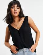 Asos Design V Neck Button Front Crinkle Tank In Black