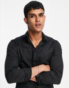 New Look Long Sleeve Muscle Fit Poplin Shirt In Black