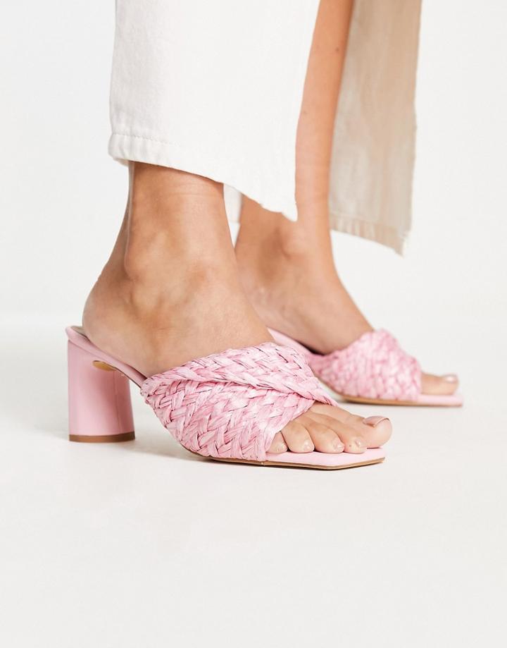London Rebel Raffia Block Heel Mules In Blue-pink