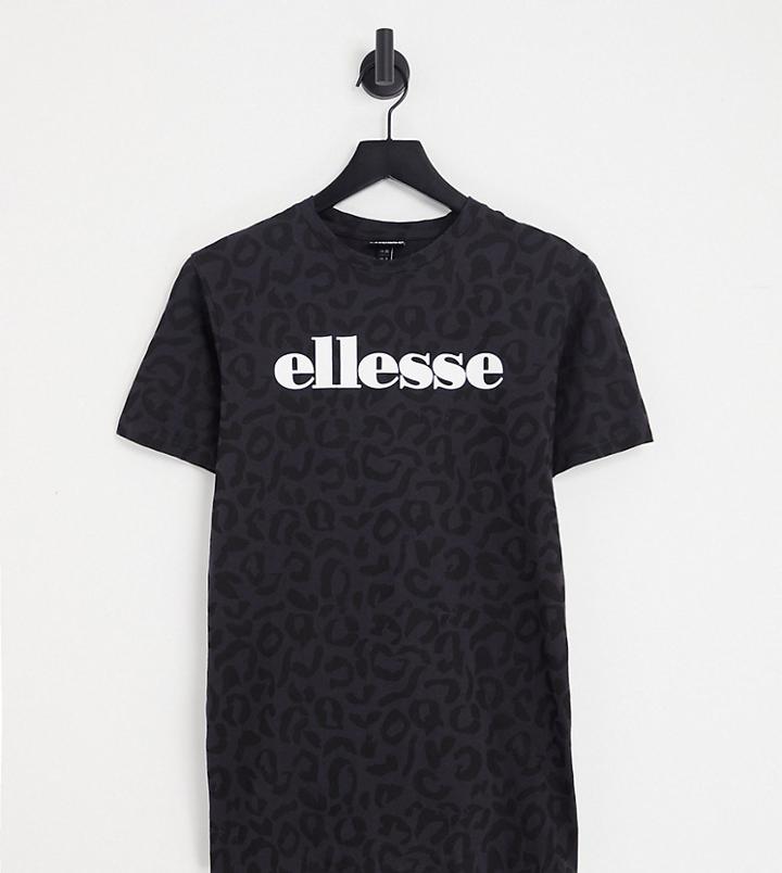 Ellesse Boyfriend T-shirt In Leopard Print Logo In Black