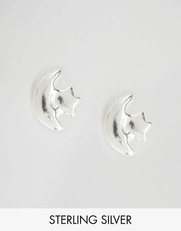 Reclaimed Vintage Sterling Silver Star & Moon Studs - Silver