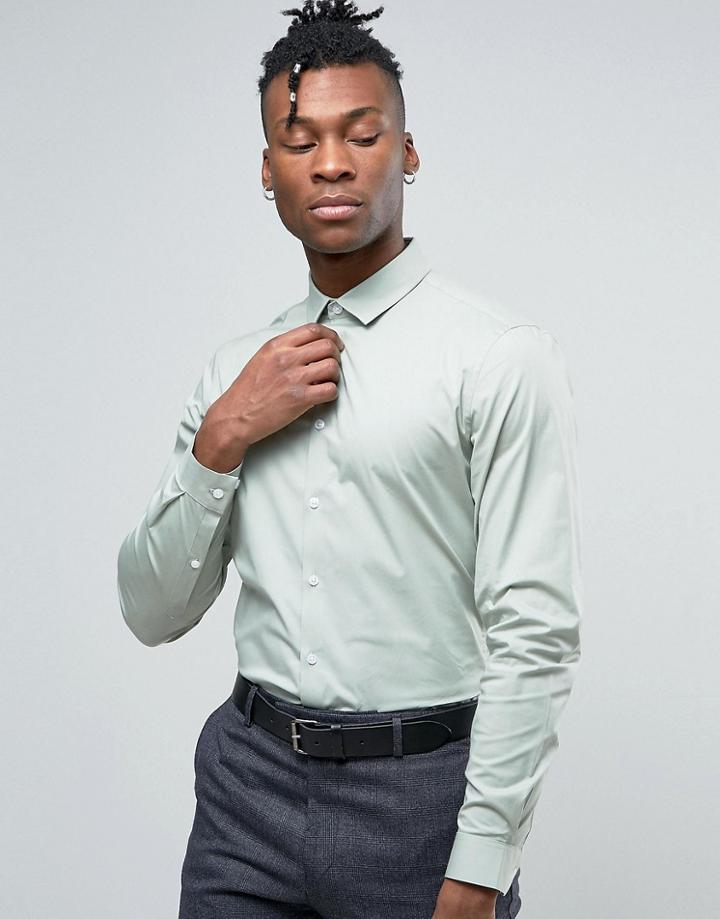 Asos Slim Shirt With Stretch In Sage - Green