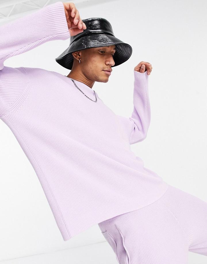 Asos Design Ribbed Cotton Sweater In Lilac, Part Of A Set-purple