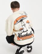 Crooked Tongues Oversized Sweatshirt With Mushroom Back Graphic Print In Ecru-white