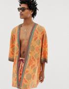 Asos Design Festival Two-piece Kimono With Tile And Border Print - Pink