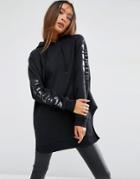 Asos Hoodie In Longline Oversized Fit With Sleeve Print - Black