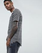 Asos Super Longline Stripe Raglan T-shirt With Curved Hem - Black