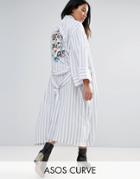 Asos Curve Soft Coat In Stripe With Embroidered Back - Multi