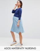 Asos Maternity Nursing Knitted And Chambray Mix Dress - Blue