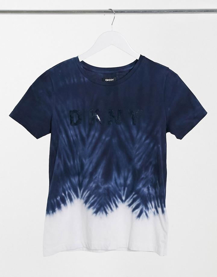 Dkny Sequin Logo Tie Dye T-shirt-blue