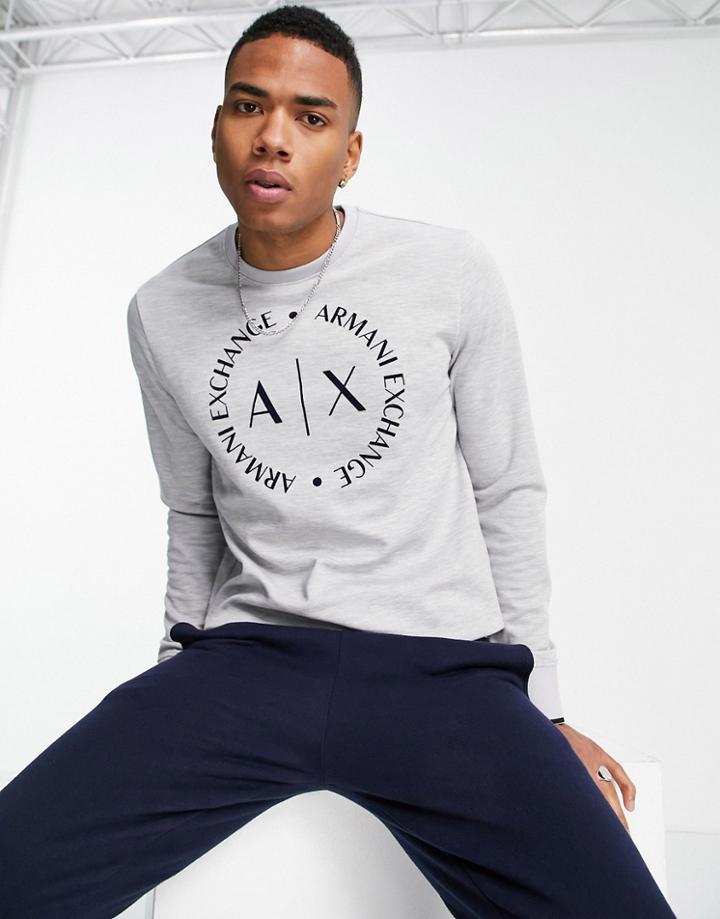 Armani Exchange Circle Logo Crew Neck Sweatshirt In Gray-grey