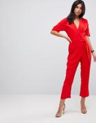 Asos Wrap Jumpsuit With Self Belt - Red