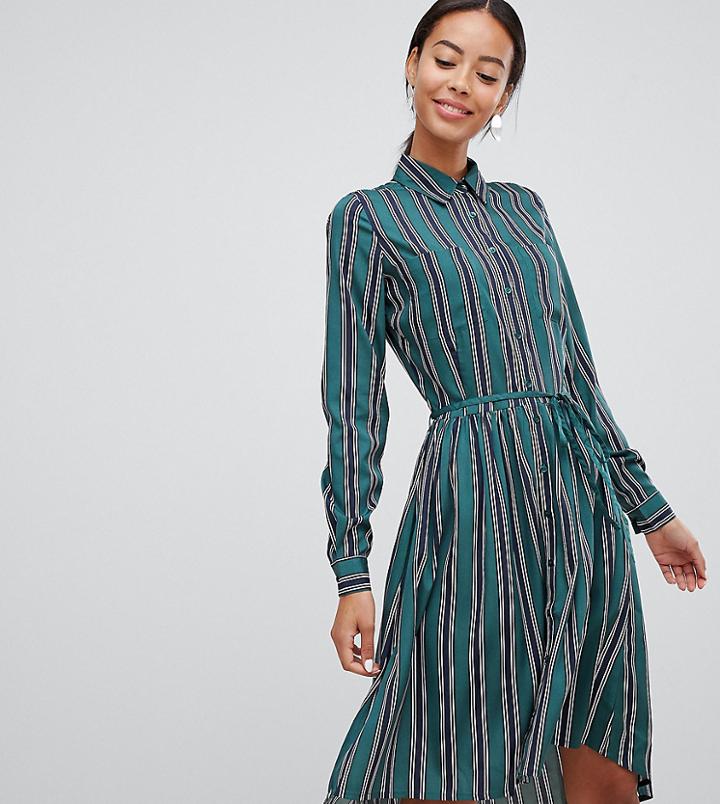Influence Tall Shirt Dress In Stripe Print With Tie Waist - Green