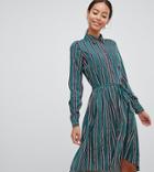 Influence Tall Shirt Dress In Stripe Print With Tie Waist - Green