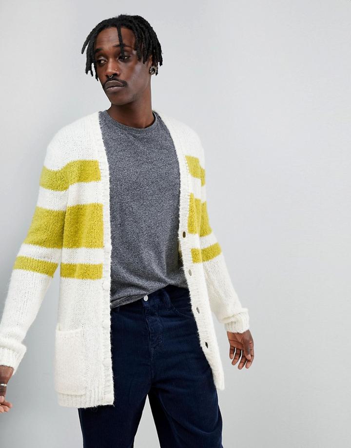Asos Knitted Midweight Cardigan With Stripe Design - Green