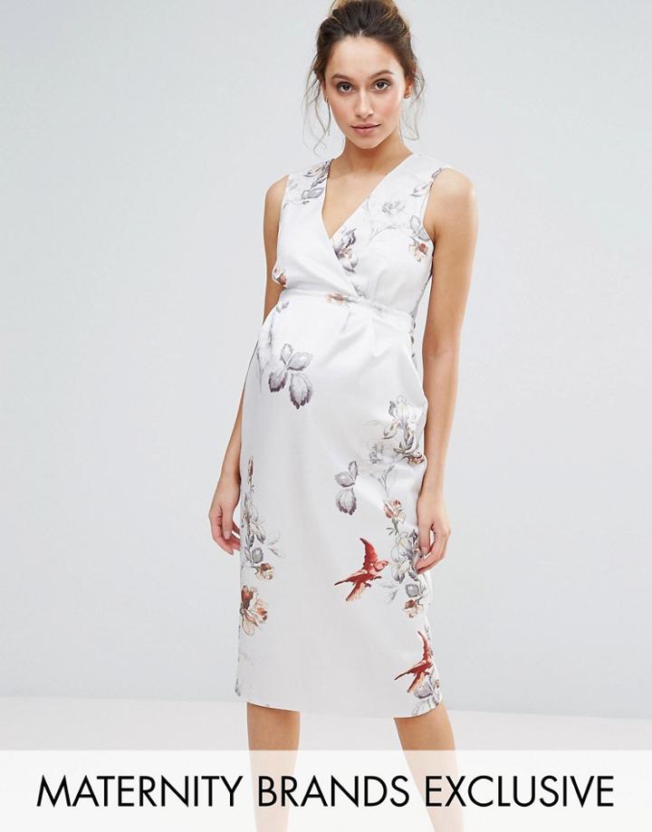 Hope & Ivy Maternity Floral Print Bodycon Midi Dress - Pink