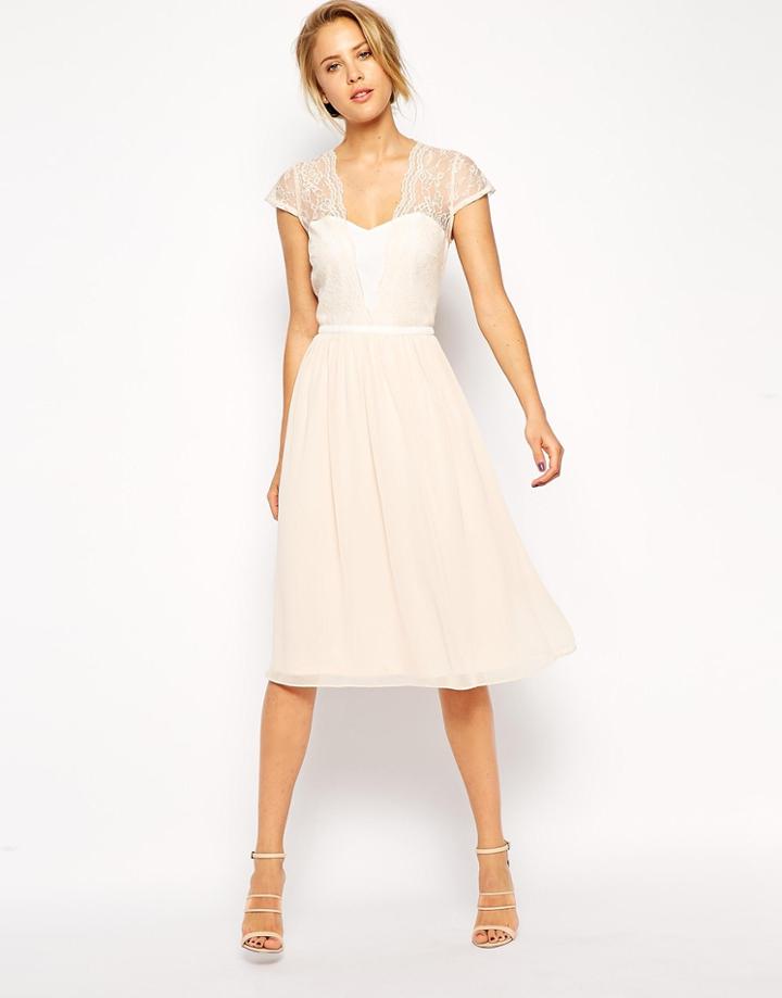 Asos Scallop Lace Midi Dress - Nude $24.00