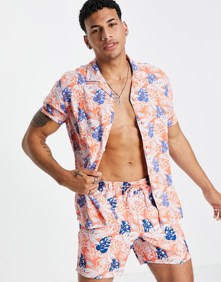 Farah Oasis Print Shirt In Orange-pink